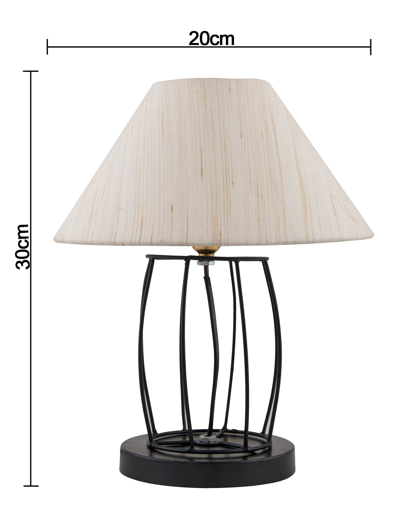 Modern Table Lamp, Metal Wire Cage Base with Long Fabric Cone Shape Lampshade for Home Office Cafe Restaurant