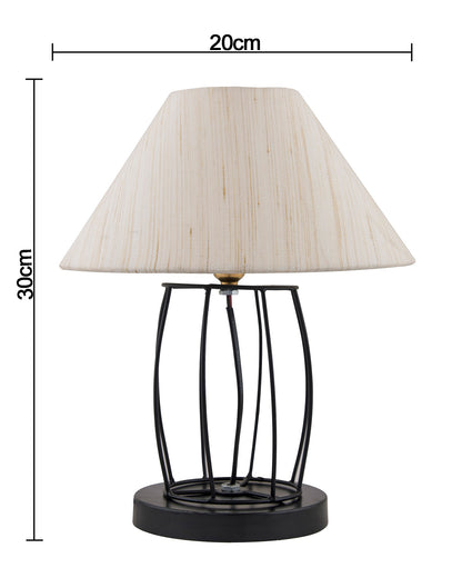 Modern Table Lamp, Metal Wire Cage Base with Long Fabric Cone Shape Lampshade for Home Office Cafe Restaurant
