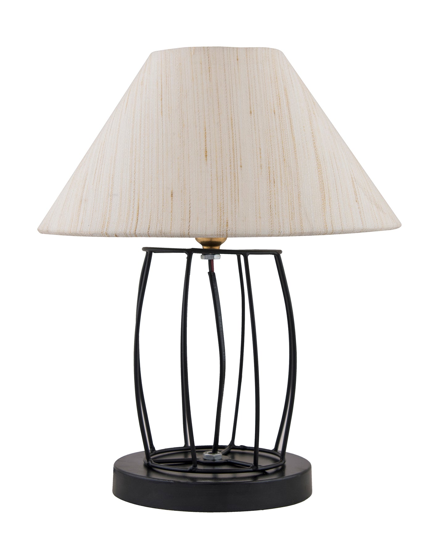 Modern Table Lamp, Metal Wire Cage Base with Long Fabric Cone Shape Lampshade for Home Office Cafe Restaurant