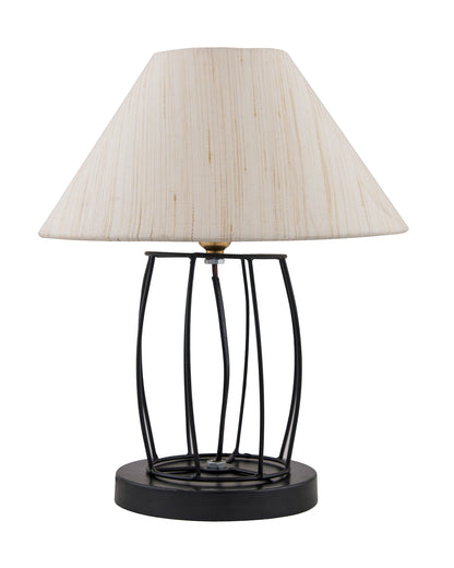 Modern Table Lamp, Metal Wire Cage Base with Long Fabric Cone Shape Lampshade for Home Office Cafe Restaurant