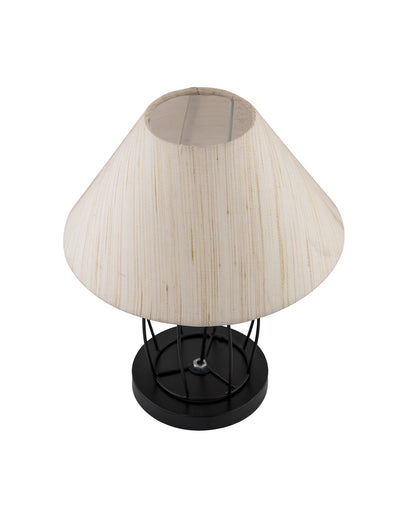 Modern Table Lamp, Metal Wire Cage Base with Long Fabric Cone Shape Lampshade for Home Office Cafe Restaurant
