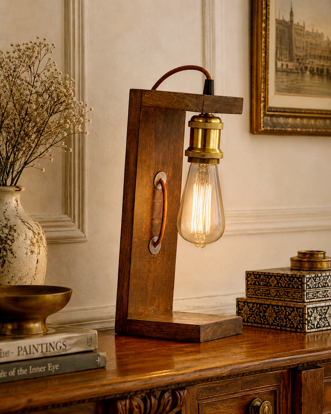 Table Wooden Lamp with Holder