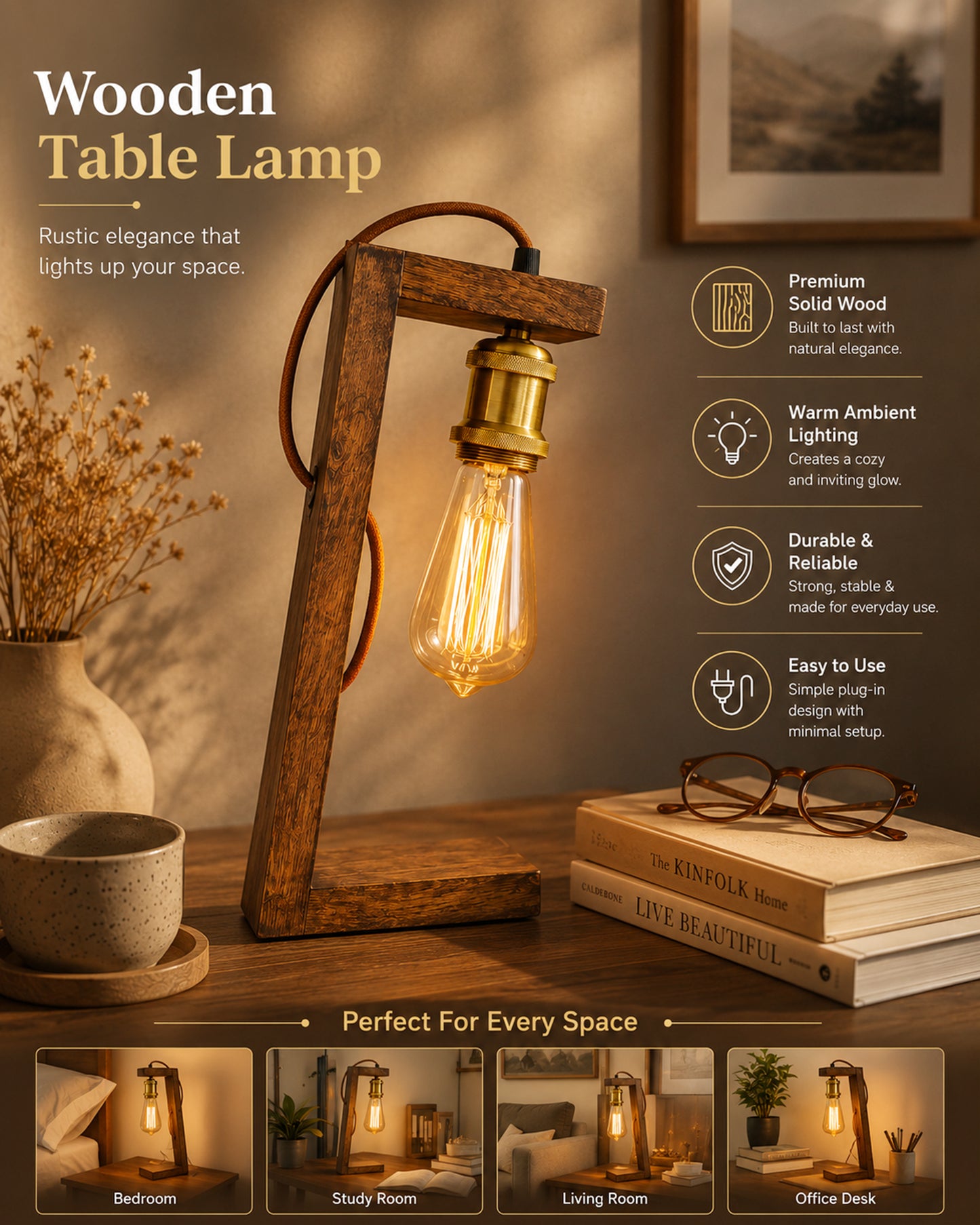 Table Wooden Lamp with Holder