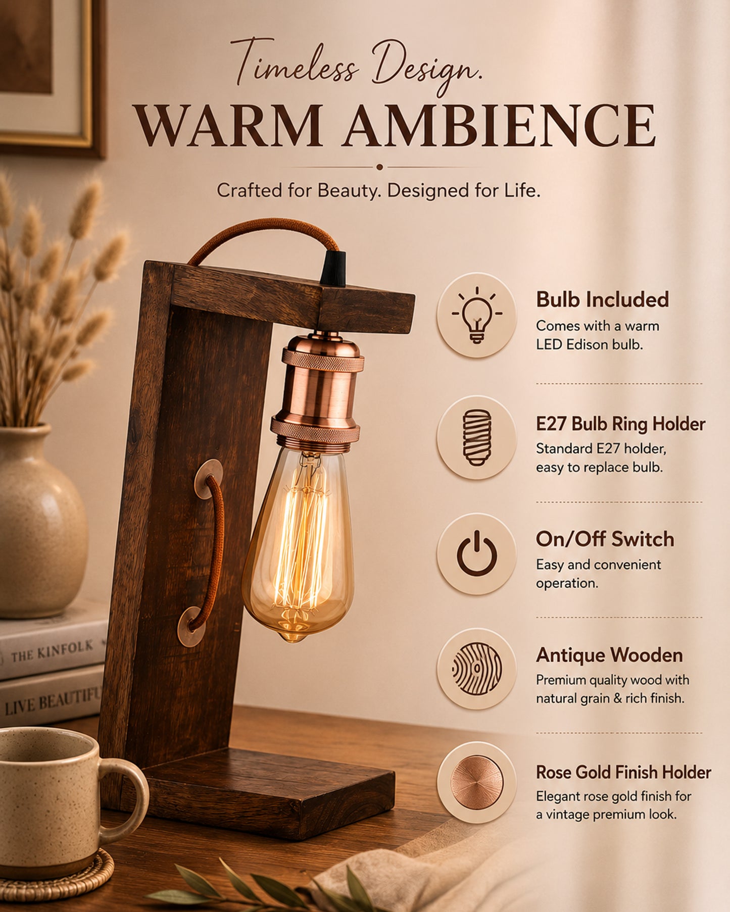 Table Wooden Lamp with Holder