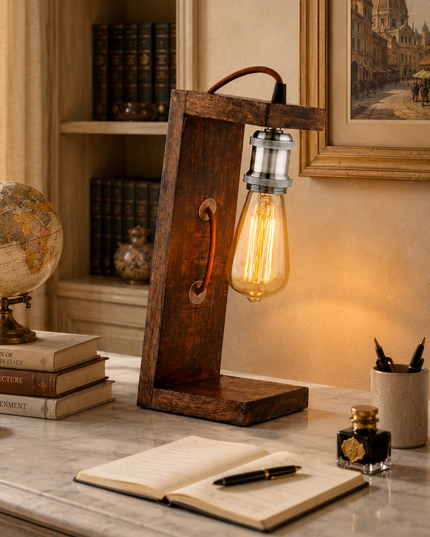 Table Wooden Lamp with Holder
