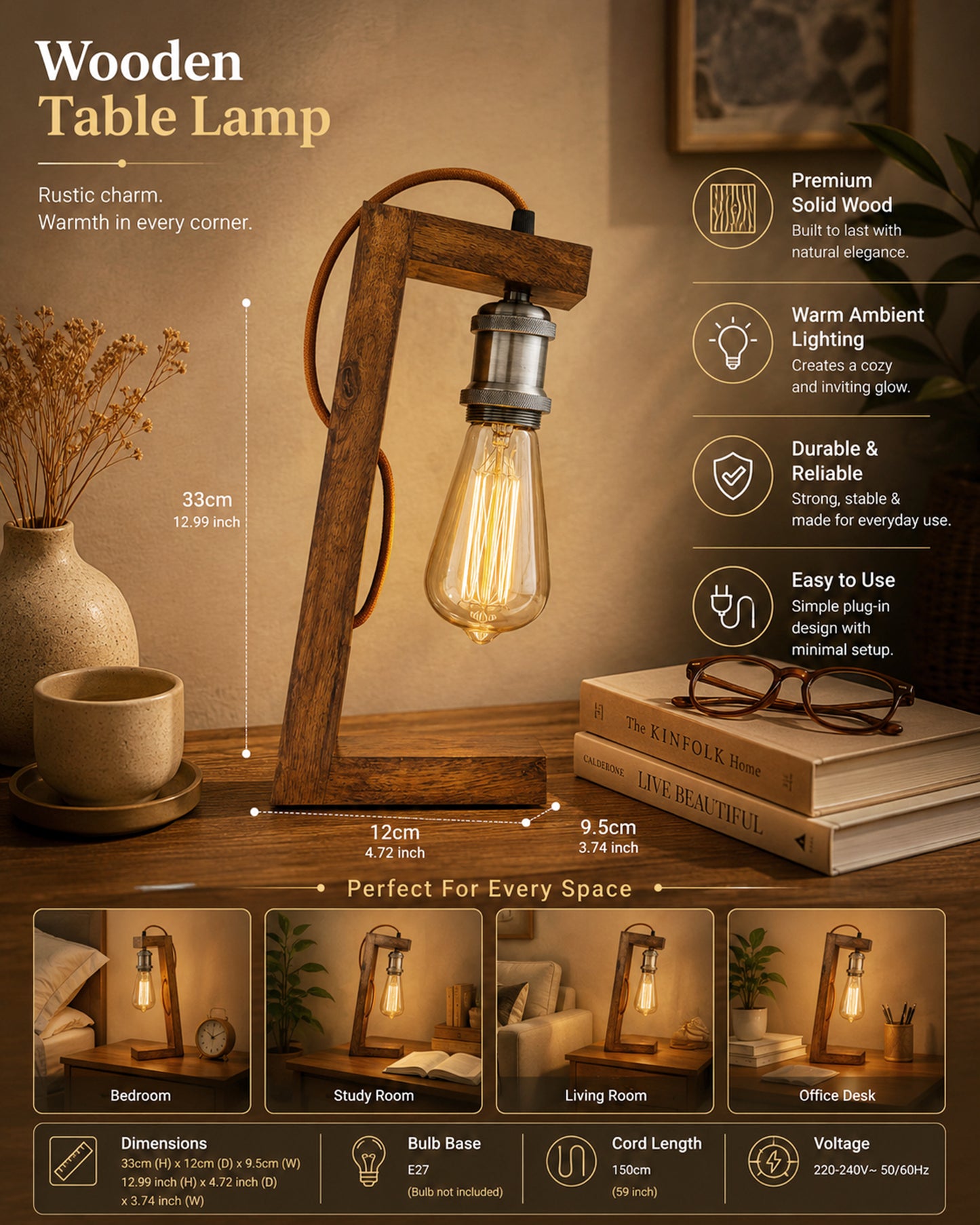 Table Wooden Lamp with Holder