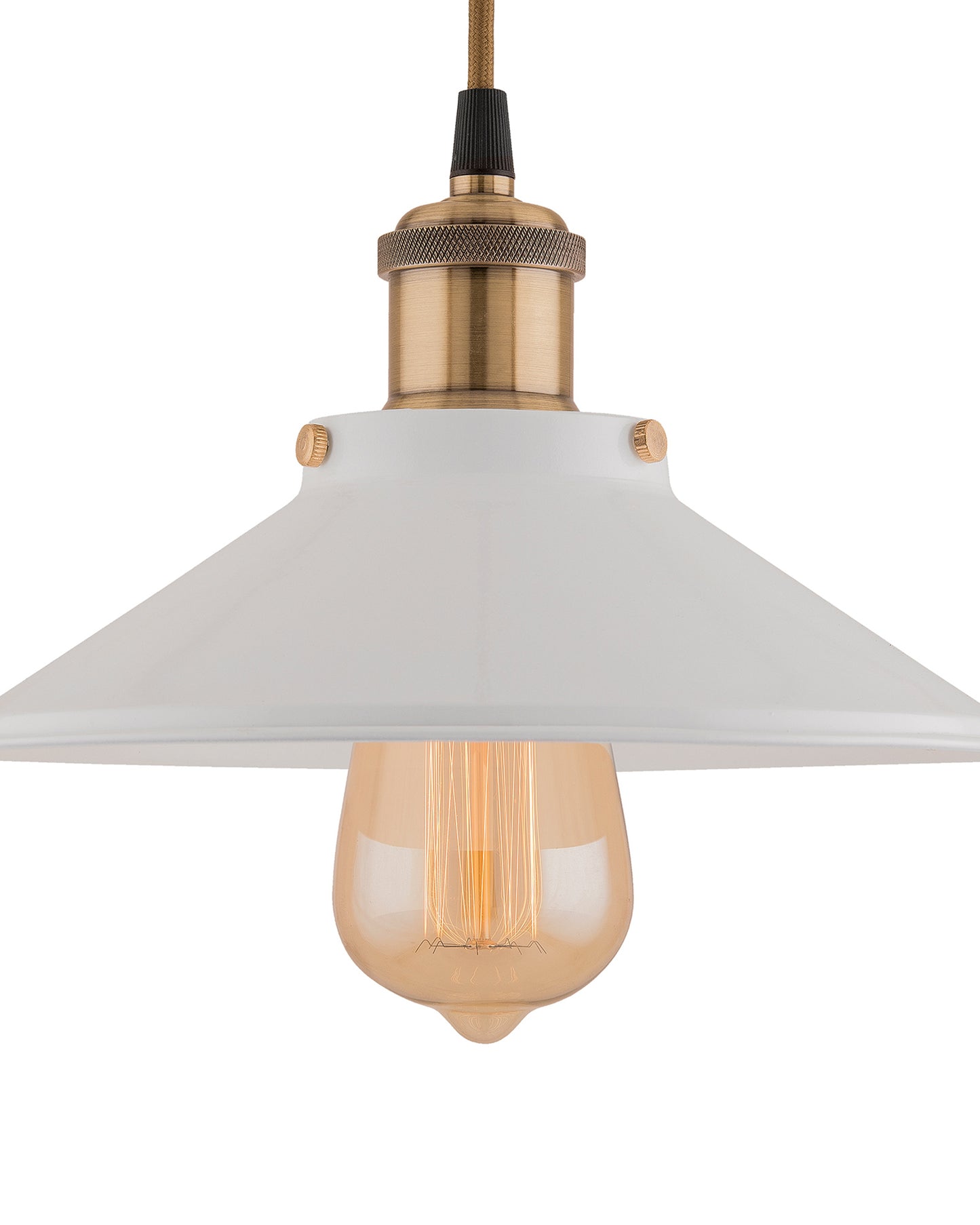 Single White Cone Pendant with Antique Holder, E27, Modern Nordic Hanging Ceiling Light (Bulb Included)