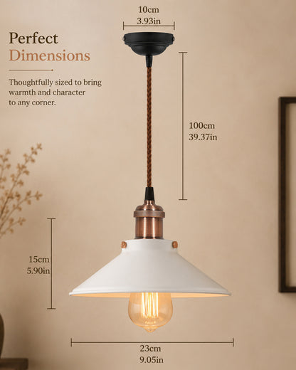 Single White Cone Pendant with Antique Holder, E27, Modern Nordic Hanging Ceiling Light (Bulb Included)