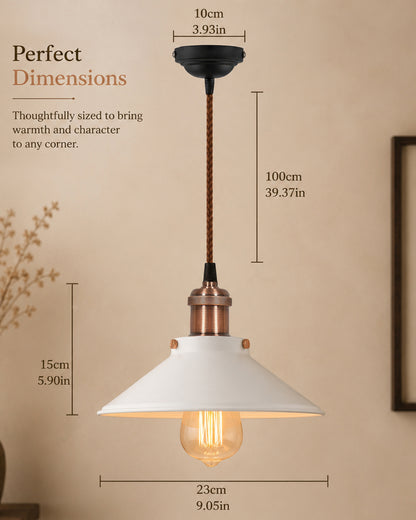 Single White Cone Pendant with Antique Holder, E27, Modern Nordic Hanging Ceiling Light (Bulb Included)