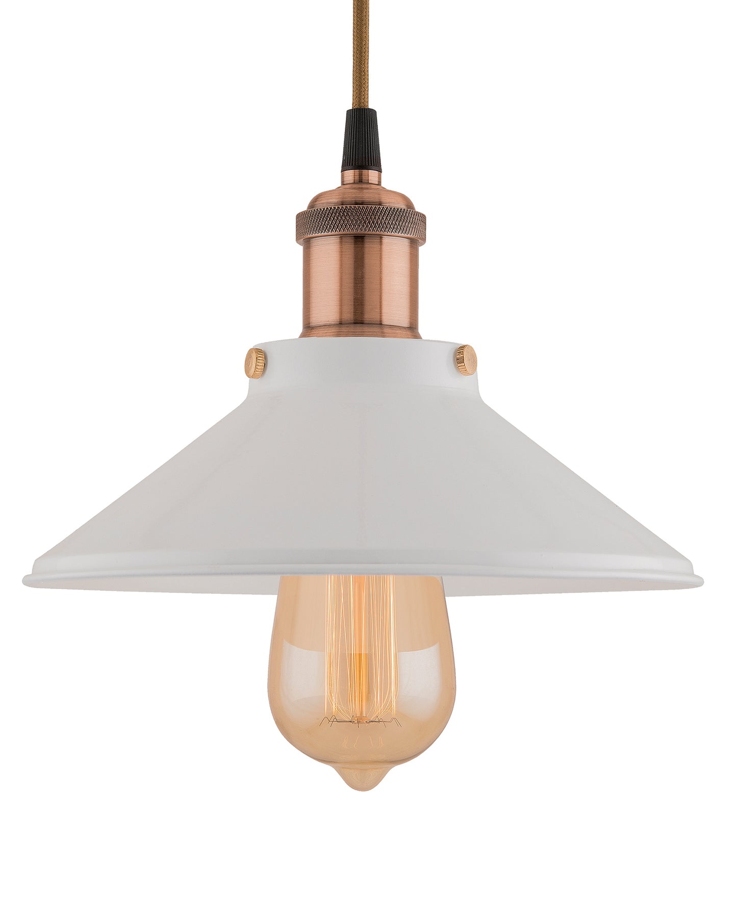 Single White Cone Pendant with Antique Holder, E27, Modern Nordic Hanging Ceiling Light (Bulb Included)