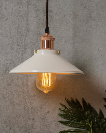 Single White Cone Pendant with Antique Holder, E27, Modern Nordic Hanging Ceiling Light (Bulb Included)