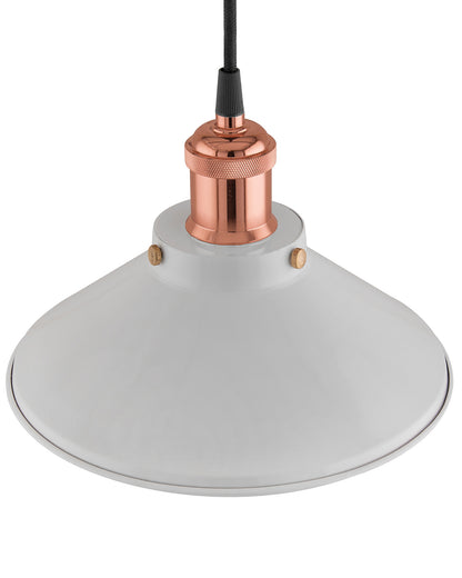 Single White Cone Pendant with Antique Holder, E27, Modern Nordic Hanging Ceiling Light (Bulb Included)