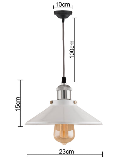 Single White Cone Pendant with Antique Holder, E27, Modern Nordic Hanging Ceiling Light (Bulb Included)