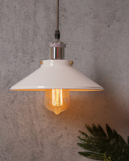 Single White Cone Pendant with Antique Holder, E27, Modern Nordic Hanging Ceiling Light (Bulb Included)