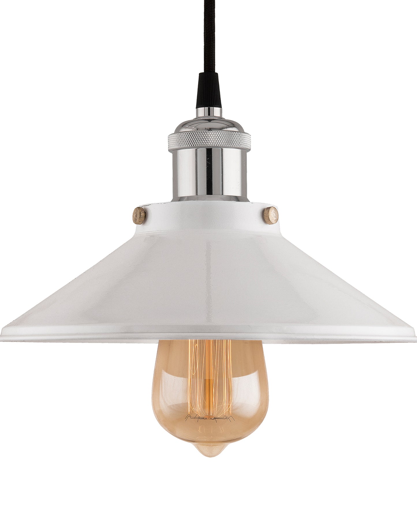Single White Cone Pendant with Antique Holder, E27, Modern Nordic Hanging Ceiling Light (Bulb Included)