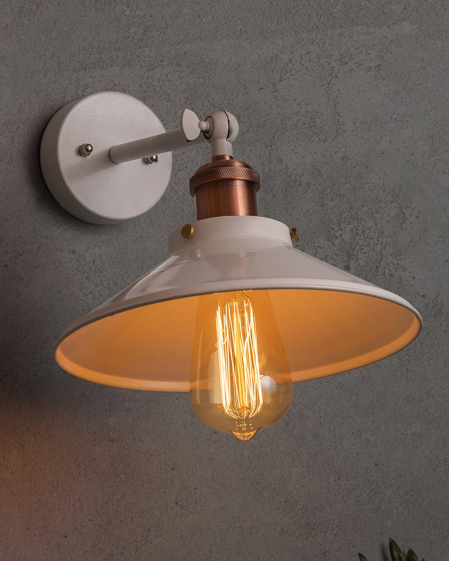 Edison White Cone Shade Wall Lamp, Antique Gold Vintage Industrial Loft, E27 Holder, Decorative, Swing Wall Light