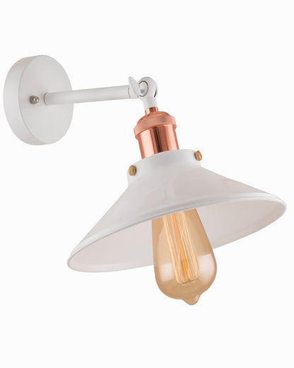 Edison White Cone Shade Wall Lamp, Antique Gold Vintage Industrial Loft, E27 Holder, Decorative, Swing Wall Light