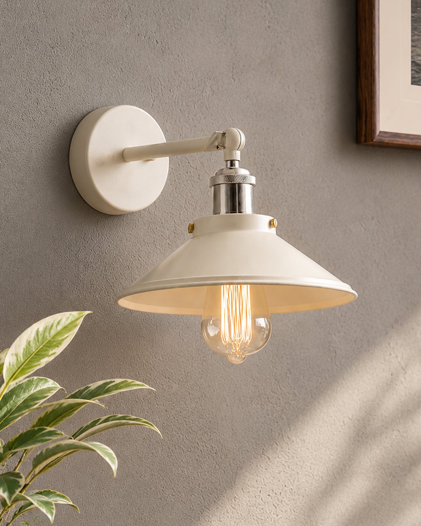Edison White Cone Shade Wall Lamp, Antique Gold Vintage Industrial Loft, E27 Holder, Decorative, Swing Wall Light