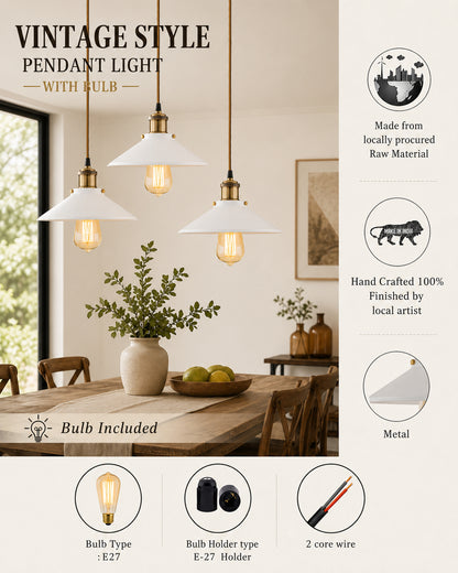 3-Lights Linear White Cone Shade Cluster Chandelier Hanging Light, Decorative, Black, Kitchen Area and Dining Room Light, LED/Filament Light