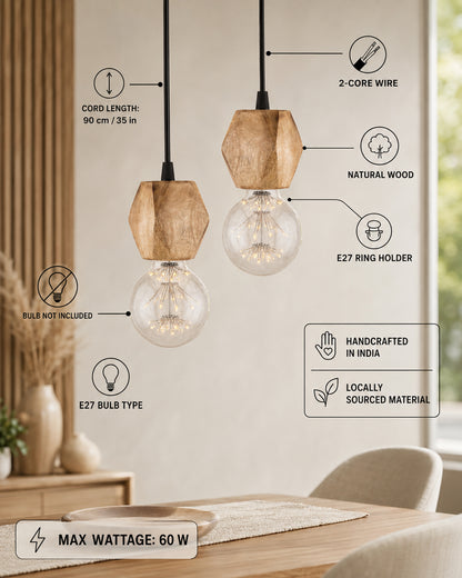 Wooden Finish Hanging Holder Lamp, Hexagon, Set of 2