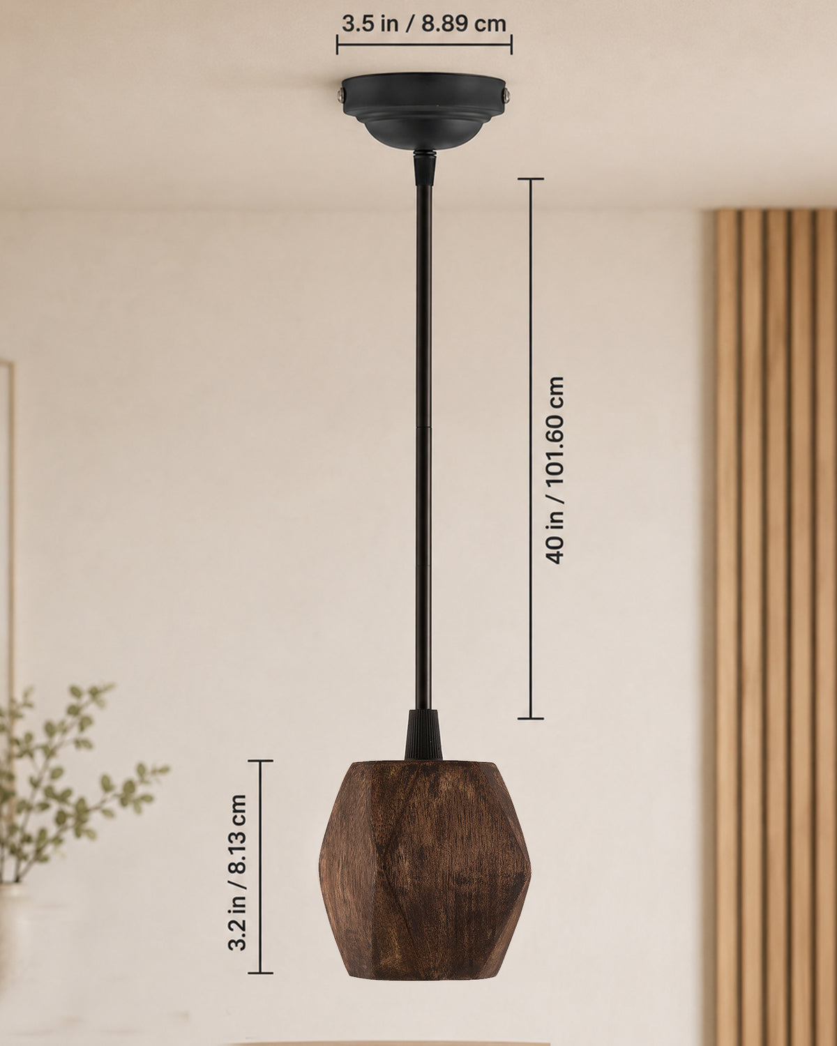 Wooden Finish Hanging Holder Lamp, Hexagon, Set of 2
