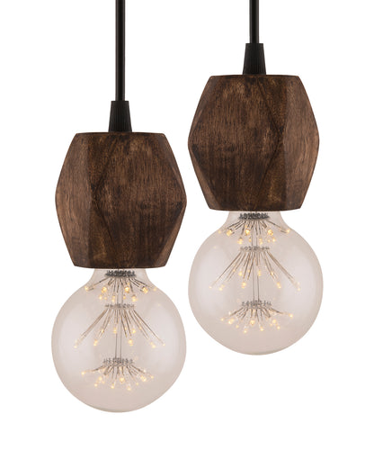 Wooden Finish Hanging Holder Lamp, Hexagon, Set of 2