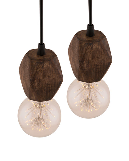 Wooden Finish Hanging Holder Lamp, Hexagon, Set of 2