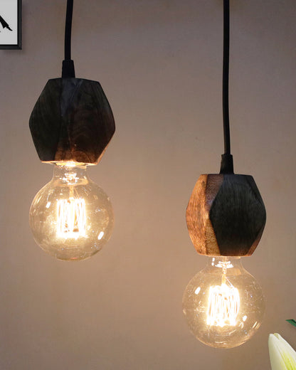 Wooden Finish Hanging Holder Lamp, Hexagon, Set of 2