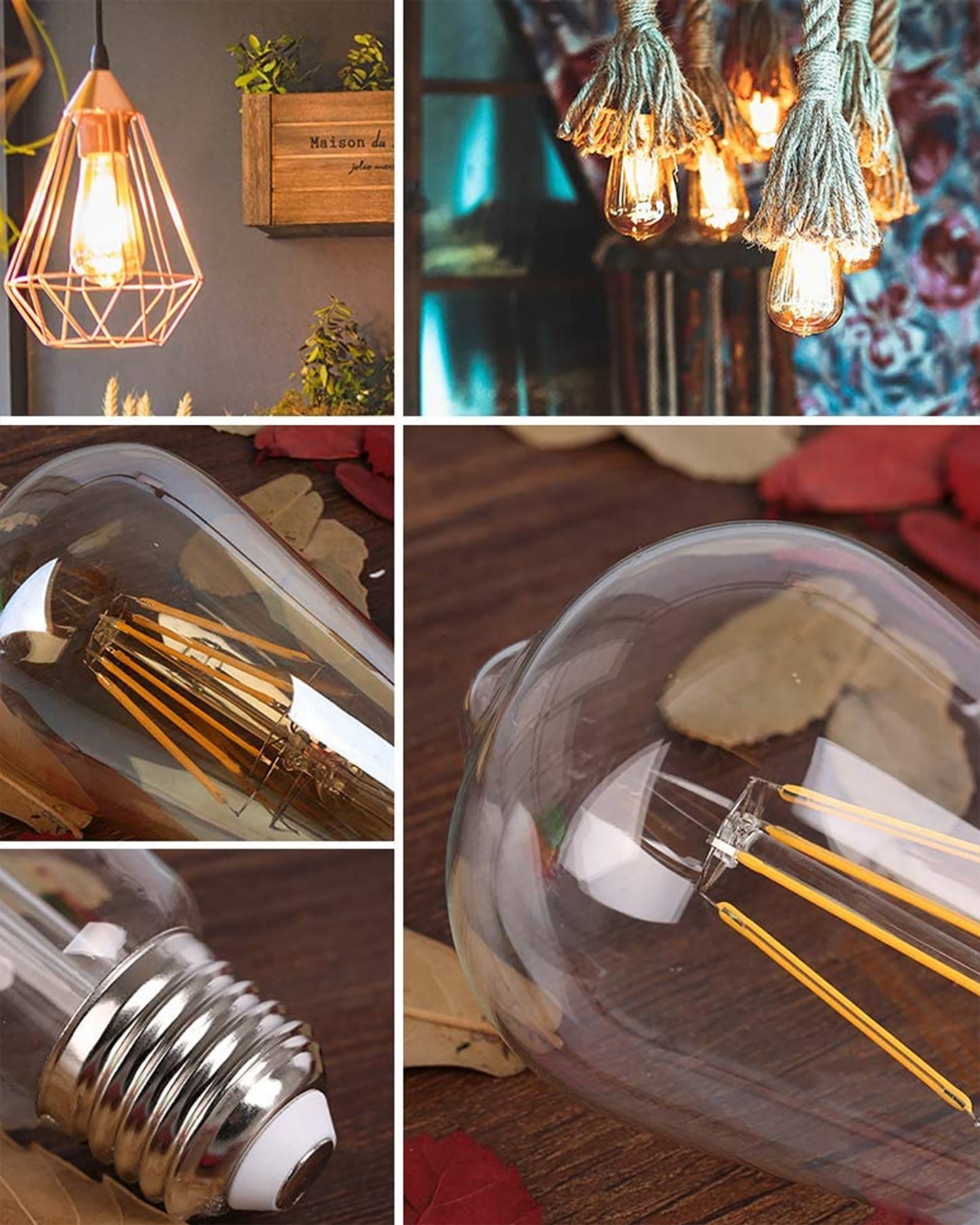 ST64 Pear Shape Filament LED Bulb, 4 Watt, Industrial Decorative Vintage Light Lamp, Set of 2