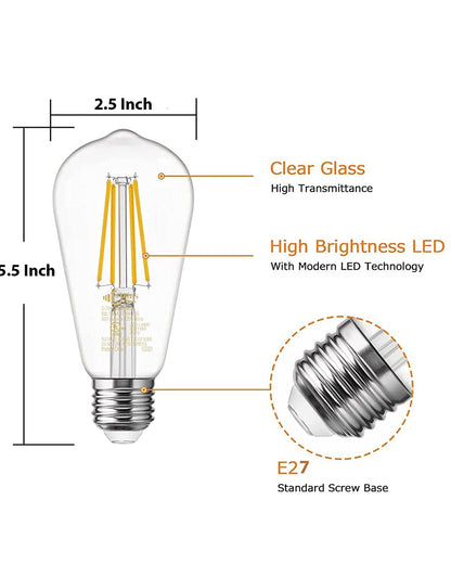ST64 Pear Shape Filament LED Bulb, 4 Watt, Industrial Decorative Vintage Light Lamp, Set of 4