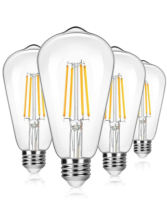 ST64 Pear Shape Filament LED Bulb, 4 Watt, Industrial Decorative Vintage Light Lamp, Set of 4