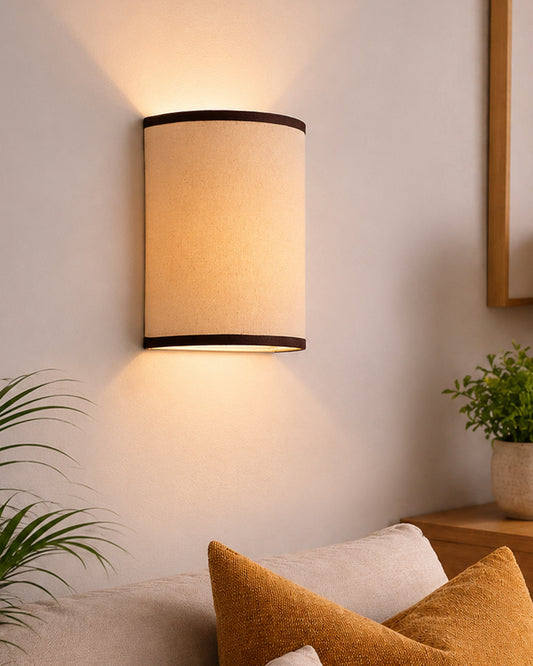 Wall Mounted Sconce Shade Lamp, Door Light E27, Khadi Fabric with Dark Brown Stripes, Taper Square, Modern Wall Light