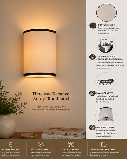 Wall Mounted Sconce Shade Lamp, Door Light E27, Khadi Fabric with Dark Brown Stripes, Taper Square, Modern Wall Light