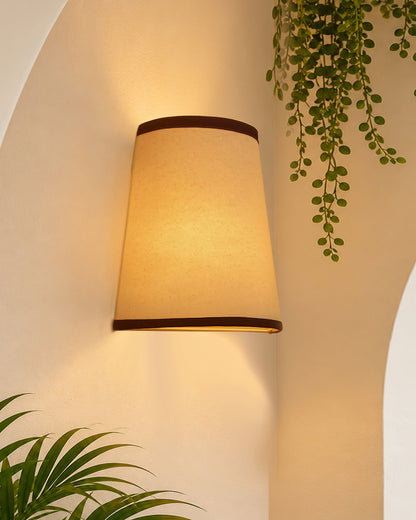 Wall Mounted Sconce Shade Lamp, Door Light E27, Khadi Fabric with Dark Brown Stripes, Cone, Modern Wall Light