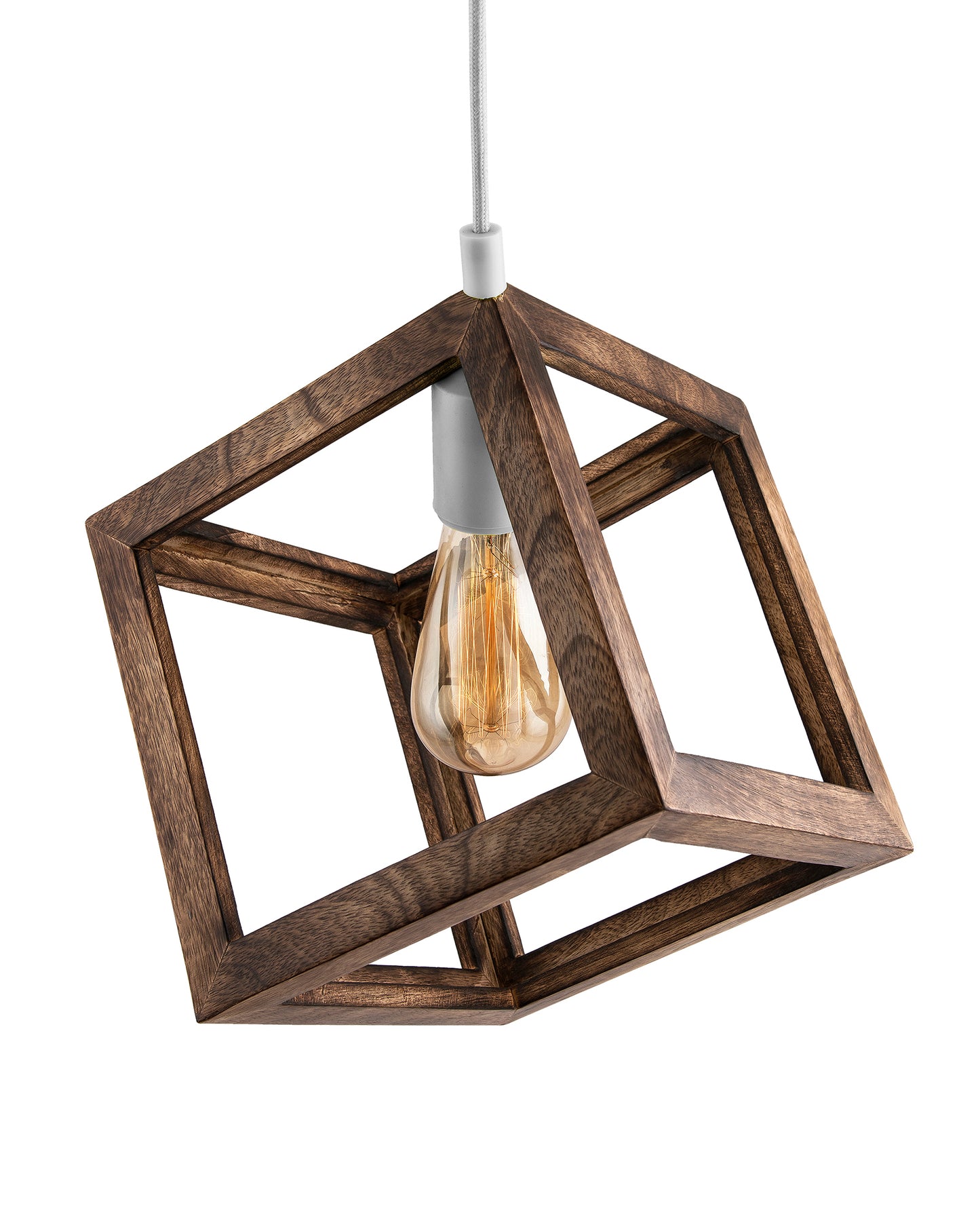 3-Lights Linear Cluster Chandelier Modern Nordic Walnut Finish Wooden Pendant Cube Light with Silicone Holder Pendant Light, Kitchen Area and Dining Room Light, LED/Filament Light
