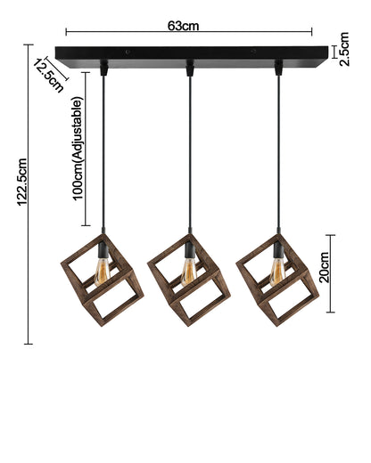 3-Lights Linear Cluster Chandelier Modern Nordic Walnut Finish Wooden Pendant Cube Light with Silicone Holder Pendant Light, Kitchen Area and Dining Room Light, LED/Filament Light