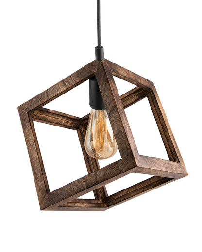 3-Lights Linear Cluster Chandelier Modern Nordic Walnut Finish Wooden Pendant Cube Light with Silicone Holder Pendant Light, Kitchen Area and Dining Room Light, LED/Filament Light