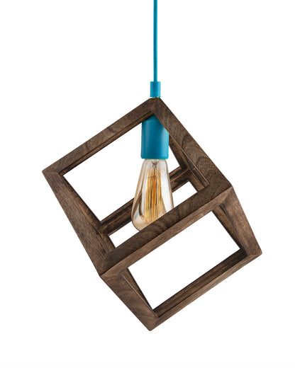 3-Lights Linear Cluster Chandelier Modern Nordic Walnut Finish Wooden Pendant Cube Light with Silicone Holder Pendant Light, Kitchen Area and Dining Room Light, LED/Filament Light