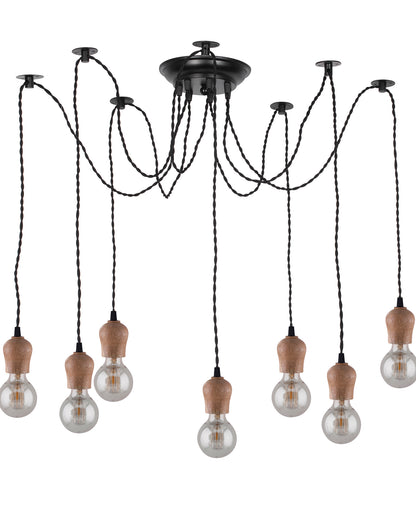 Arms Spider Chandelier Lamp, Natural Bubble Holder, Vintage Edison Style E 27 Adjustable DIY Ceiling Pendant Light, E27 Rustic Cluster Hanging Light(1.25 M, Black Twisted Wire)
