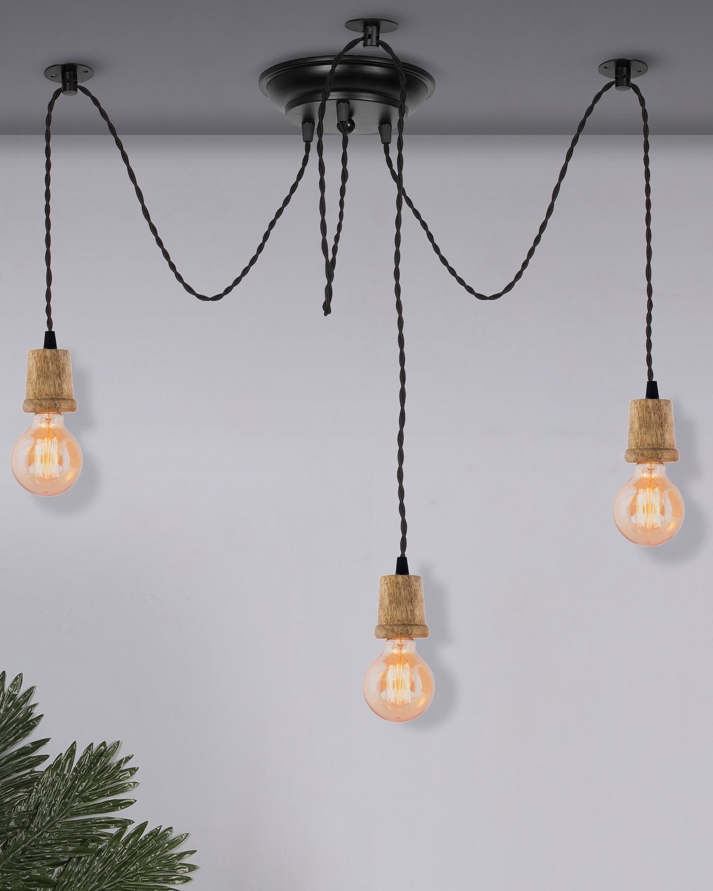 Arms Spider Chandelier Lamp, Natural Taper Holder, Vintage Edison Style E 27 Adjustable DIY Ceiling Pendant Light, E27 Rustic Cluster Hanging