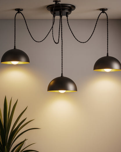 Arms Spider Chandelier Lamp, 8" Black Semi-Globe Pendant Lamp, Vintage Edison Style E 27 Adjustable DIY Ceiling Pendant Light, E27 Rustic Cluster Hanging Light(1.25 M, Black Twisted Wire)