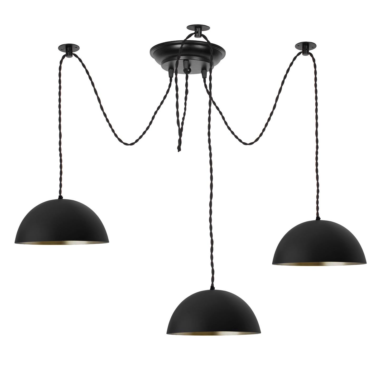 Arms Spider Chandelier Lamp, 8" Black Semi-Globe Pendant Lamp, Vintage Edison Style E 27 Adjustable DIY Ceiling Pendant Light, E27 Rustic Cluster Hanging Light(1.25 M, Black Twisted Wire)