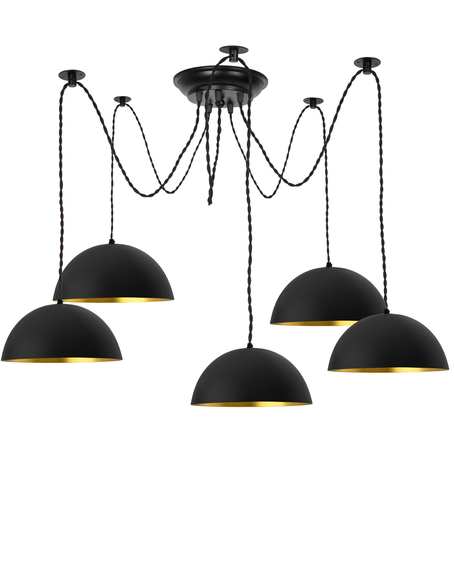 Arms Spider Chandelier Lamp, 8" Black Semi-Globe Pendant Lamp, Vintage Edison Style E 27 Adjustable DIY Ceiling Pendant Light, E27 Rustic Cluster Hanging Light(1.25 M, Black Twisted Wire)