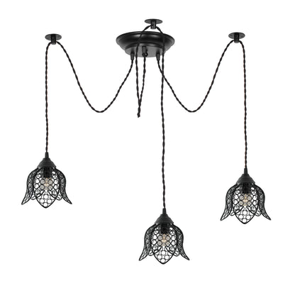 3 Arms Spider Chandelier Lamp, Vintage Edison Style E 27 Adjustable DIY Ceiling Pendant Light, E27 Rustic Cluster Hanging Light(1.25 M, Black Twisted Wire)