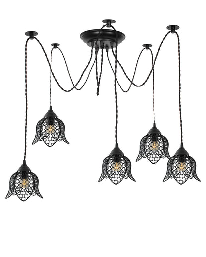 3 Arms Spider Chandelier Lamp, Vintage Edison Style E 27 Adjustable DIY Ceiling Pendant Light, E27 Rustic Cluster Hanging Light(1.25 M, Black Twisted Wire)