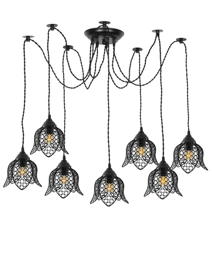 3 Arms Spider Chandelier Lamp, Vintage Edison Style E 27 Adjustable DIY Ceiling Pendant Light, E27 Rustic Cluster Hanging Light(1.25 M, Black Twisted Wire)