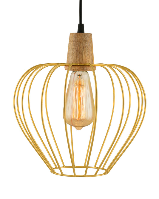Industrial Loft Golden Metal Chimney Cage Wood Art Pendant, Hanging Ceiling Lights, Edison Vintage light