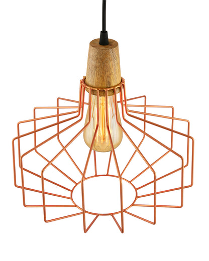 Industrial Loft Copper Metal Pitcher Cage Wood Art Pendant, Hanging Ceiling Lights, Edison Vintage light