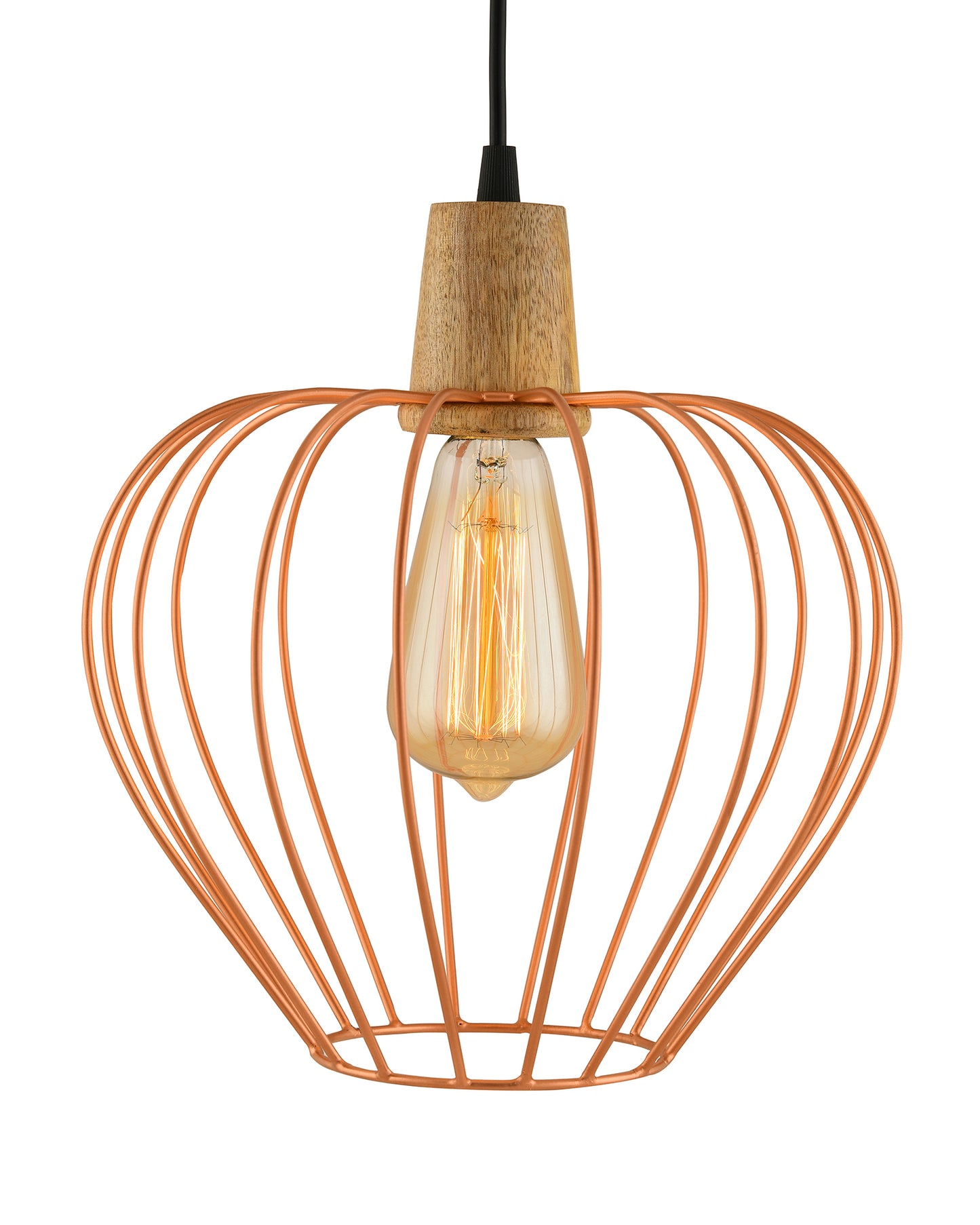 Industrial Loft Copper Metal Chimney Cage Wood Art Pendant, Hanging Ceiling Lights, Edison Vintage light