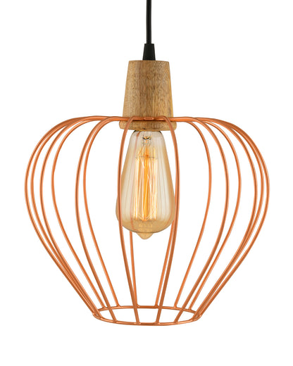 Industrial Loft Copper Metal Chimney Cage Wood Art Pendant, Hanging Ceiling Lights, Edison Vintage light